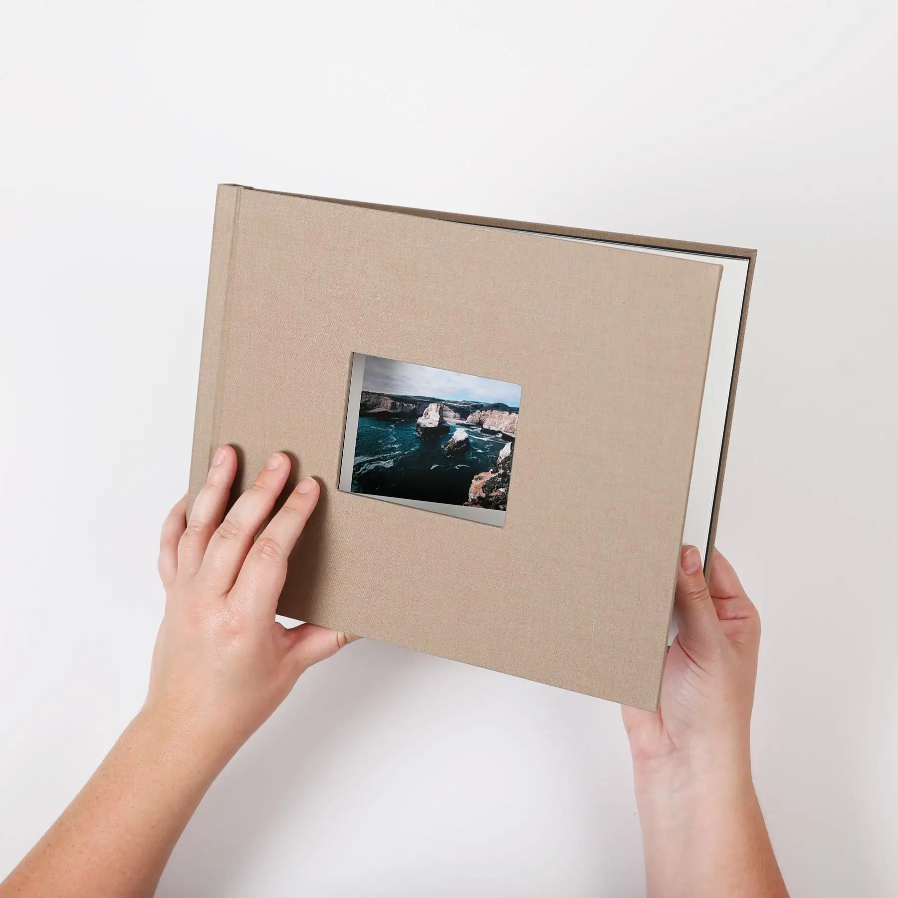 Window photo book in taupe